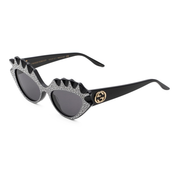 GUCCI HOLLYWOOD FOREVER Avant Garde Embellished Black Logo Sunglasses Resort - Picture 11 of 16